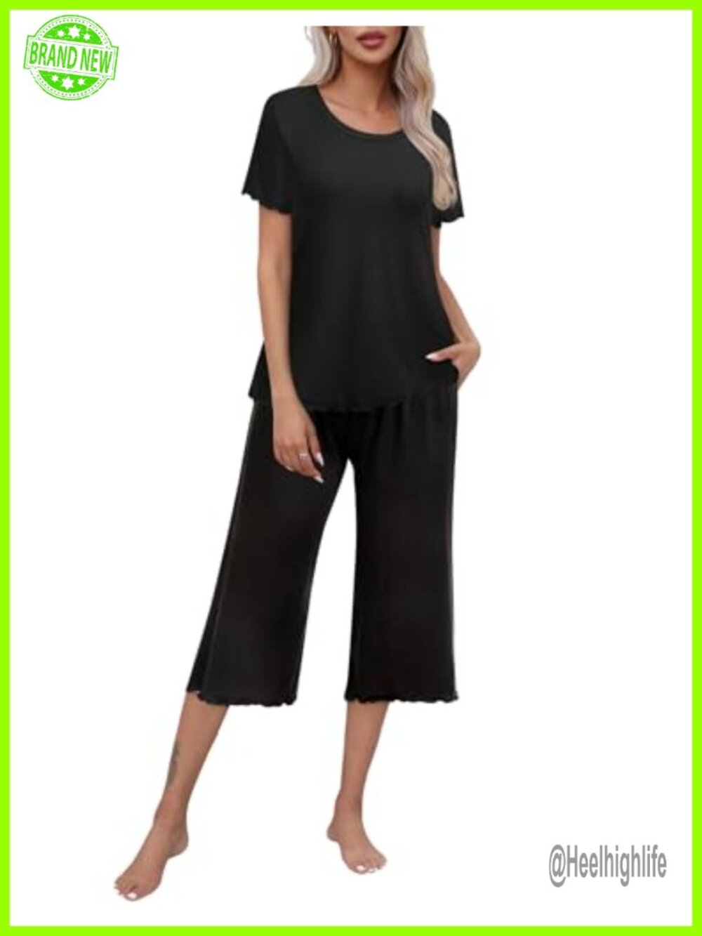 Women's Pajama Set Short Sleeve Top & Capri Pant 2 Piece Sleepwear